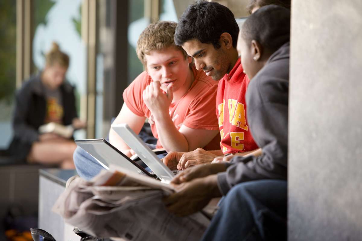 Two Iowa State students studying.